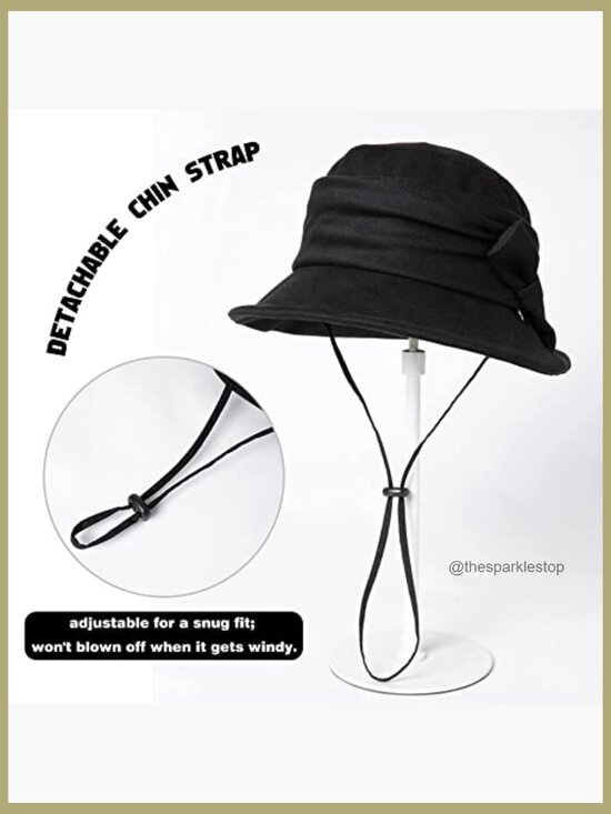 Vintage Cloche Bucket Hat Packable Floppy Fedora with Chin Strap main image 5